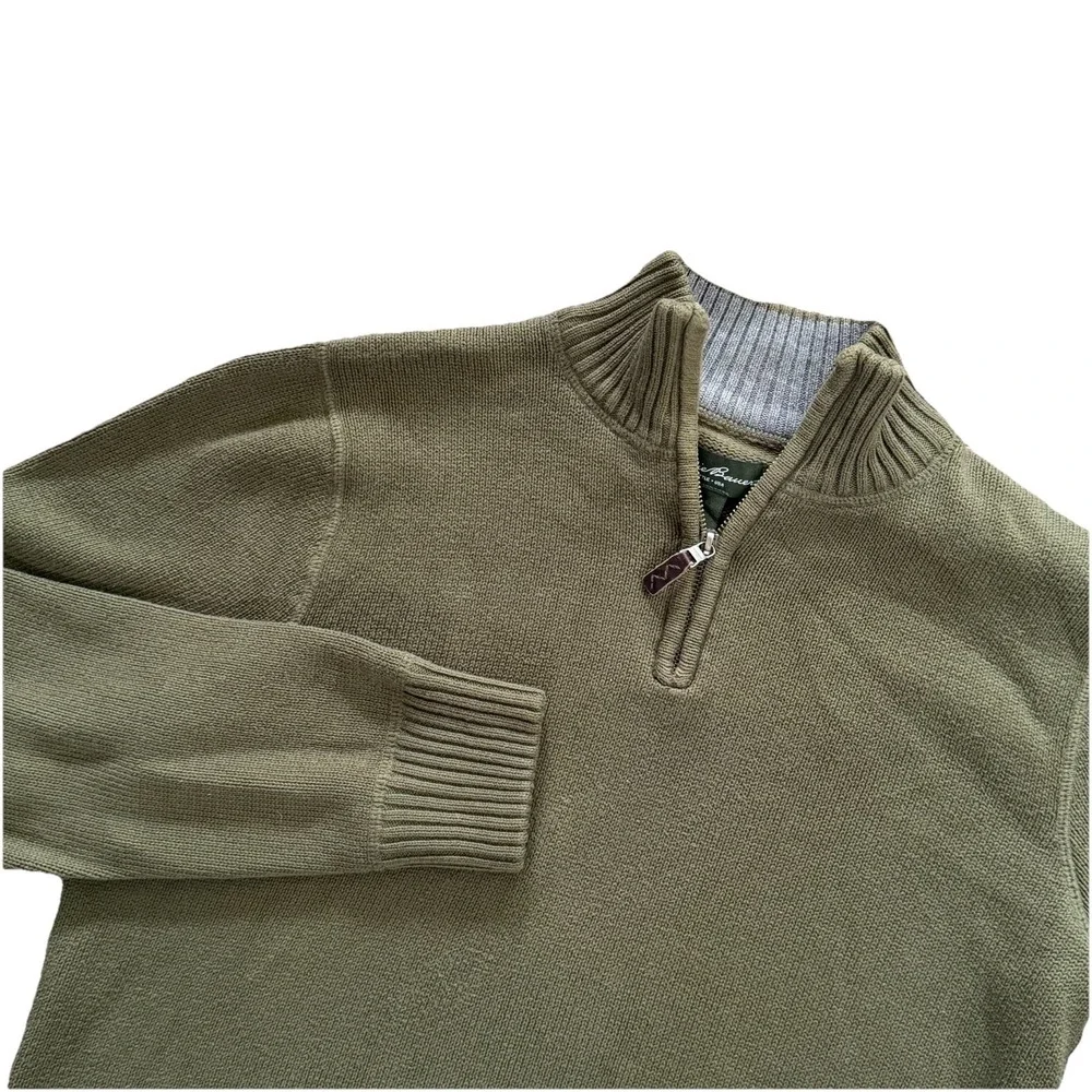 Eddie Bauer Mens M Green Quarter Zip Cotton Knit Sweater Pullover Preppy Outdoor